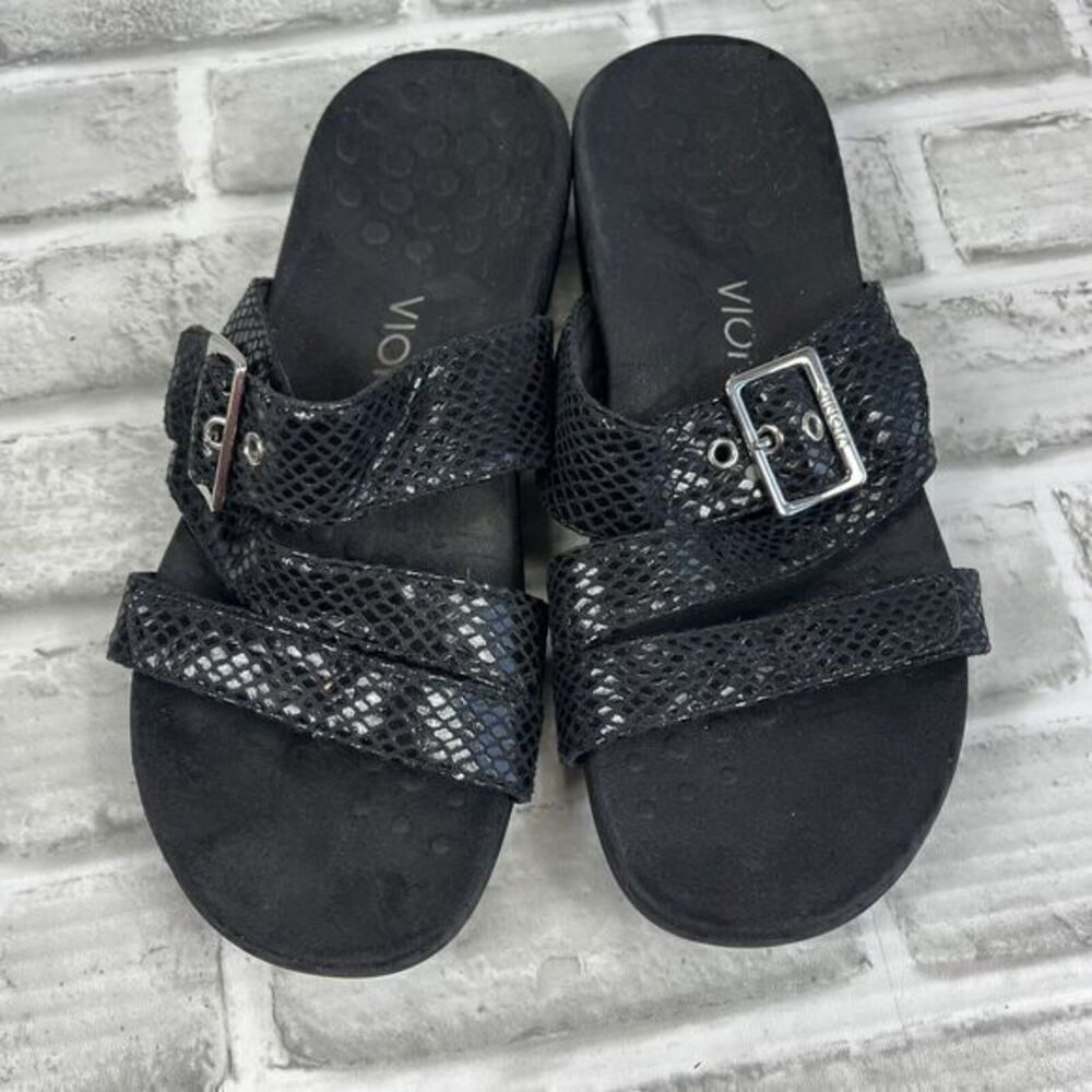 Vionic Skylar Orthaheel Women's Size 7 Black Slide Buckle Comfort Sandals